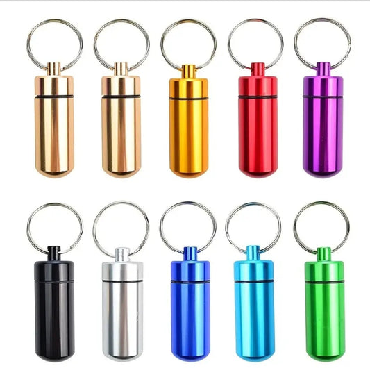 water proof aluminum pill capsule keychain