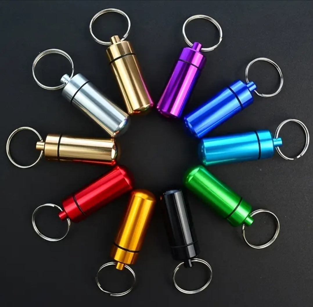 water proof aluminum pill capsule keychain