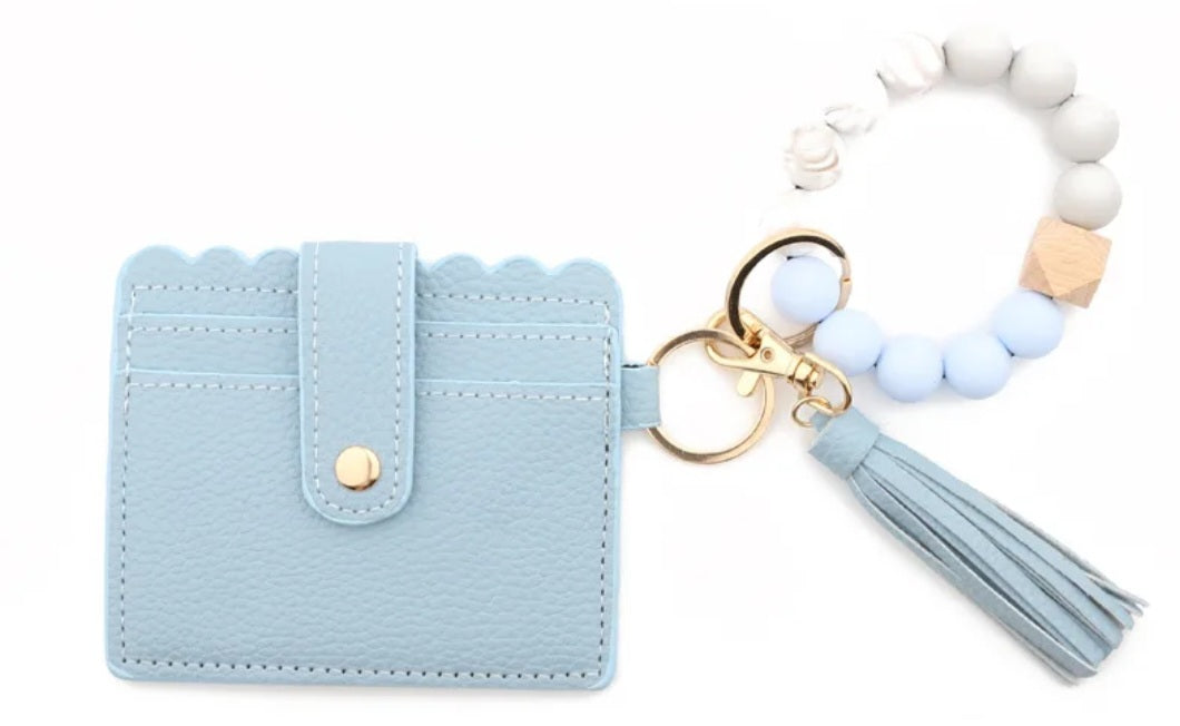 Beaded leather wallet wristlet keychain