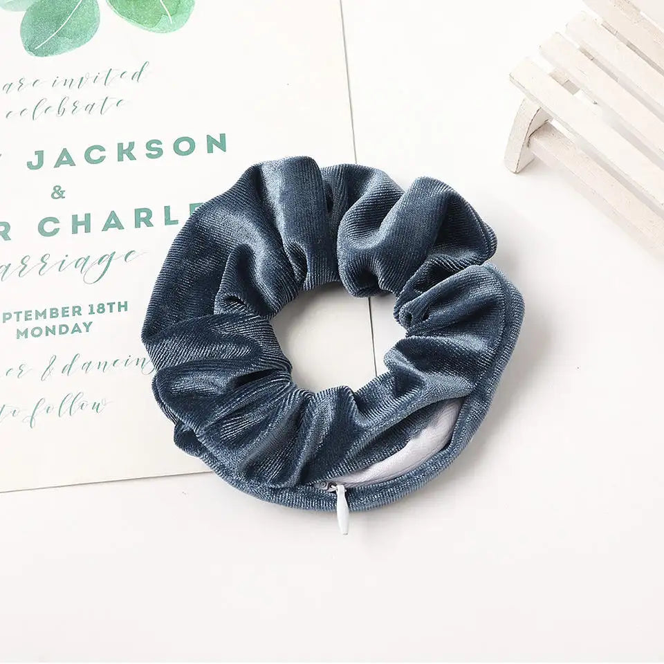 Hair confidential scrunchie with zipper pouch