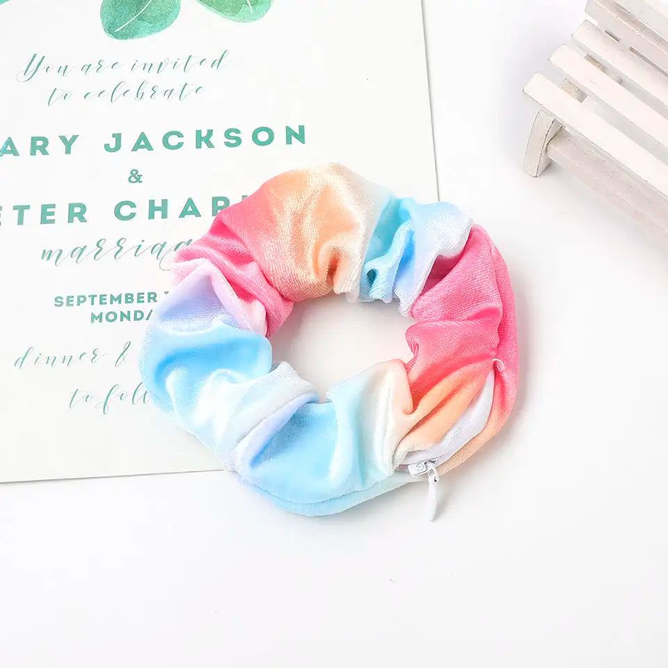 Hair confidential scrunchie with zipper pouch