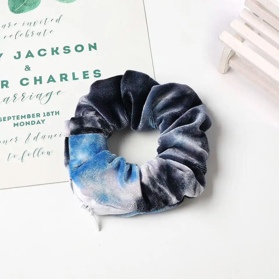 Hair confidential scrunchie with zipper pouch