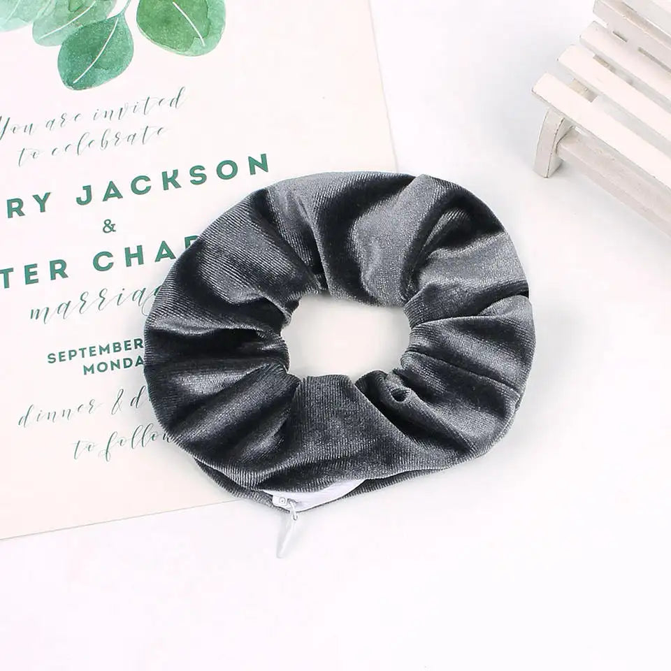 Hair confidential scrunchie with zipper pouch