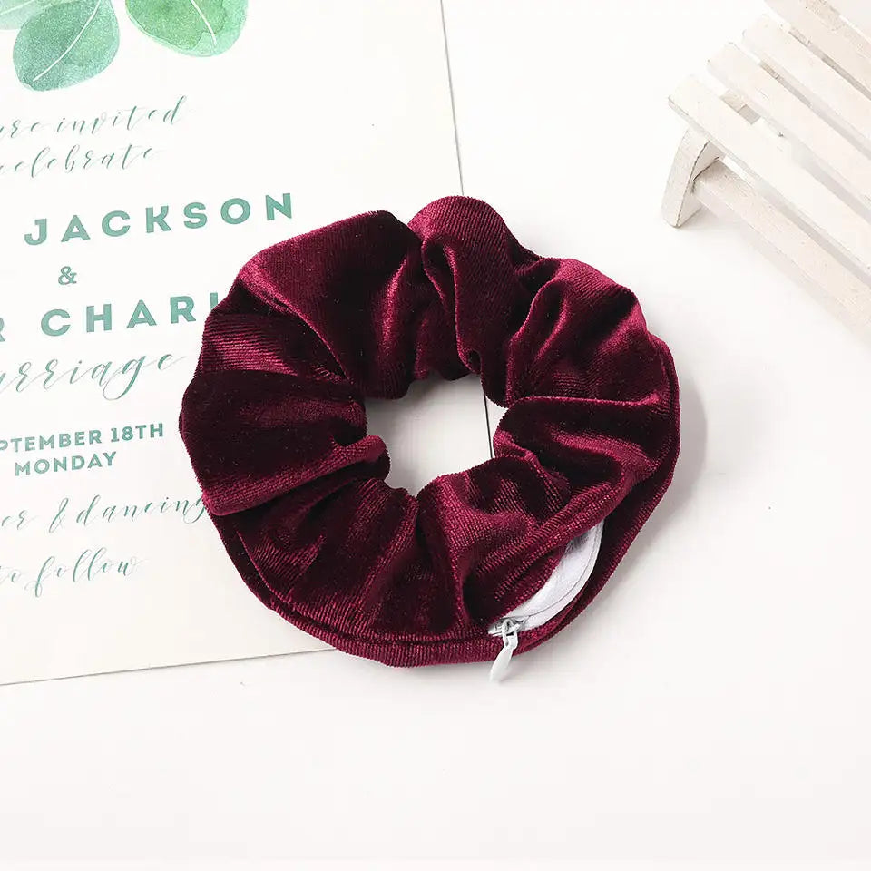 Hair confidential scrunchie with zipper pouch